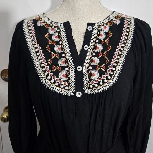 Max studio black embroidered midi belted dress sz small - Picture 7 of 14